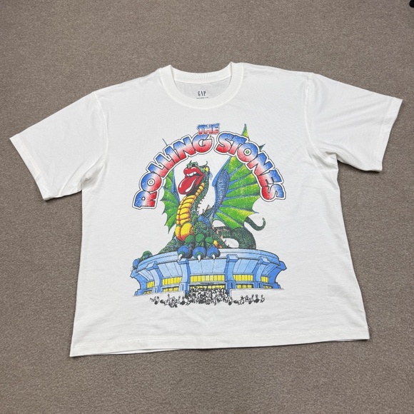The Rolling Stones Graphic T Shirt Men's Size L White 1981 Tour Boxy Crop Fit - Picture 7 of 8